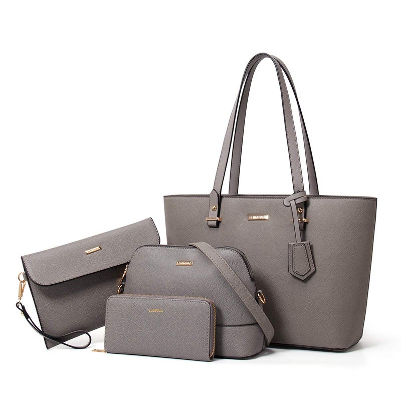 YTL Women Fashion Handbags Wallet Tote Bag Shoulder Bag Top Handle Satchel Purse Set 4pcs Gray-a - Image 1
